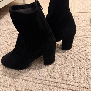 Black suede block booties